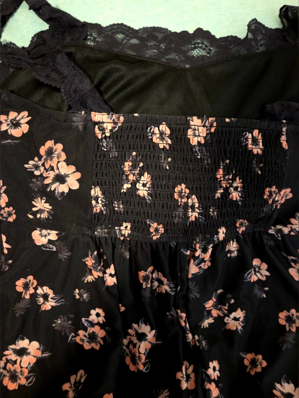 Black Floral Lace Trim Slip Dress - Peach Flowers - Picture 2 of 4